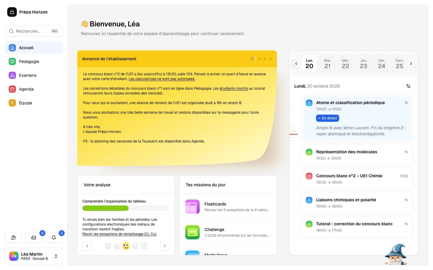 The Exoteach student home page, interactive prototype
