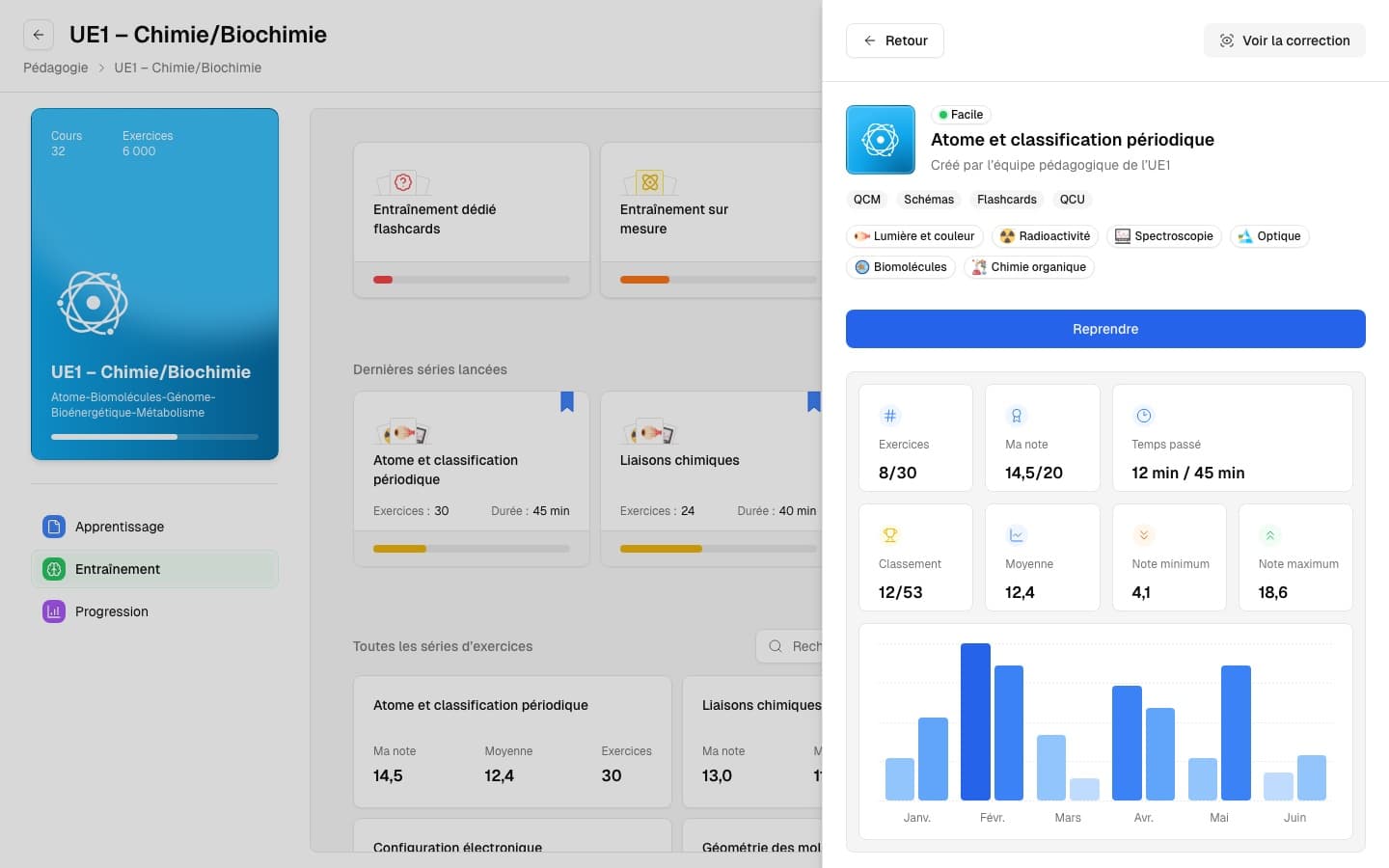 An Exoteach exercise set page, interactive prototype