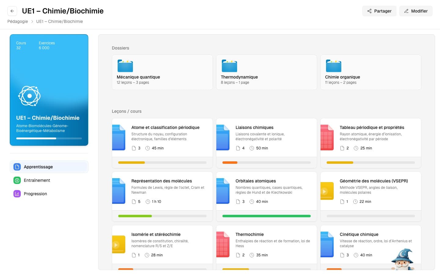 An Exoteach subject, its folders and lessons, interactive prototype